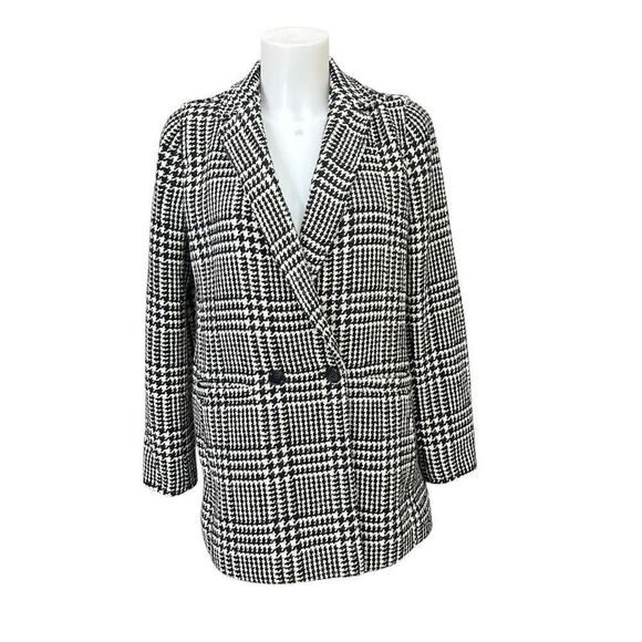 Talbots‎ Wool Blend Notched Collar Jacket Black White Plaid Double Breasted sz 6 - Picture 1 of 9